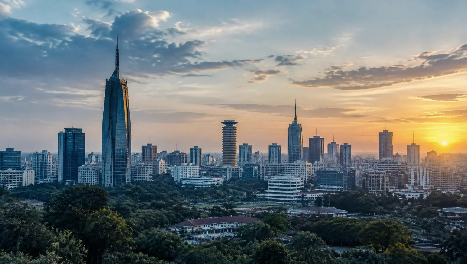 Nairobi city skyline at sunset
