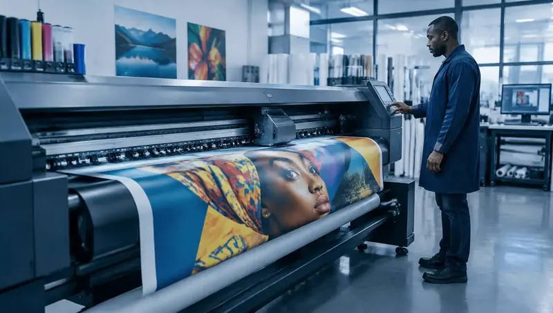 Large-format printer producing a banner